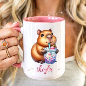 Capybara Pink Latte Mug, Canecas, Girls Cup